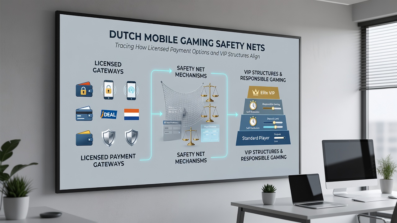 Diagram van VIP-niveaus en zelfregulatie-integratie in mobiele gokapps